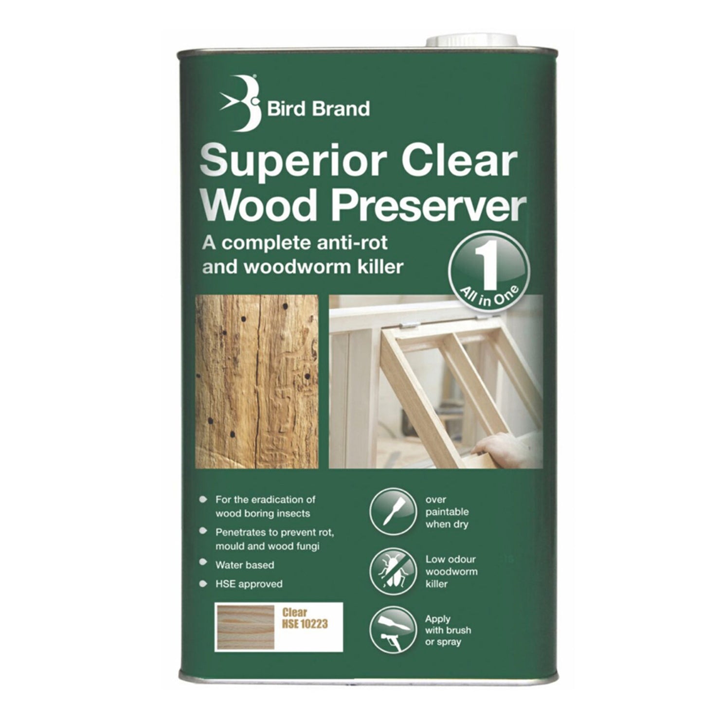 Bird Brand Superior Clear Wood Preserver and Woodworm Killer Spray - 5 Litre