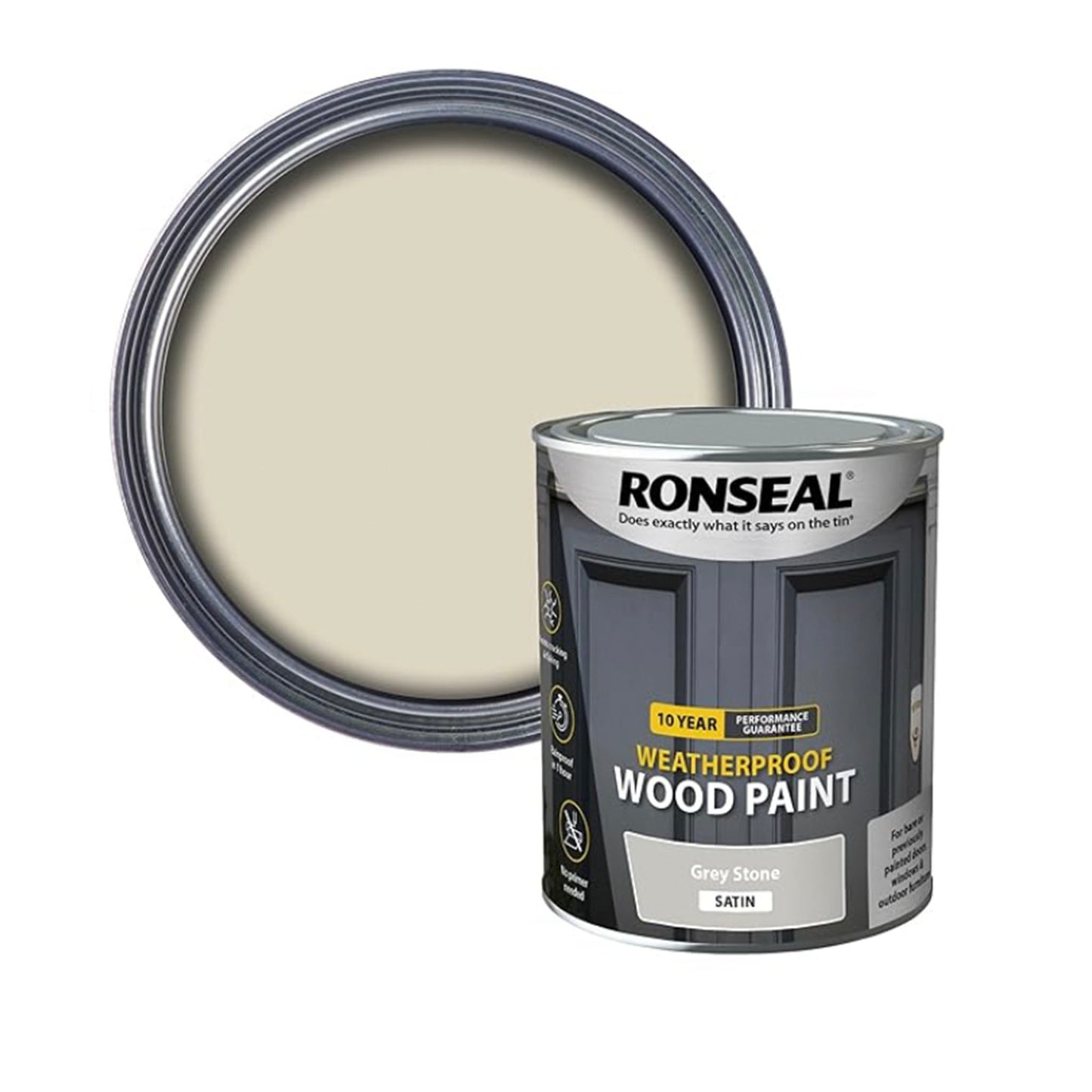Ronseal 10 Year Weatherproof Wood Paint Grey Stone - 750ml