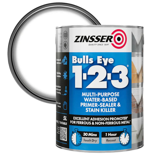 Zinsser Bulls Eye 1-2-3 White Primer Paint 5 Litre