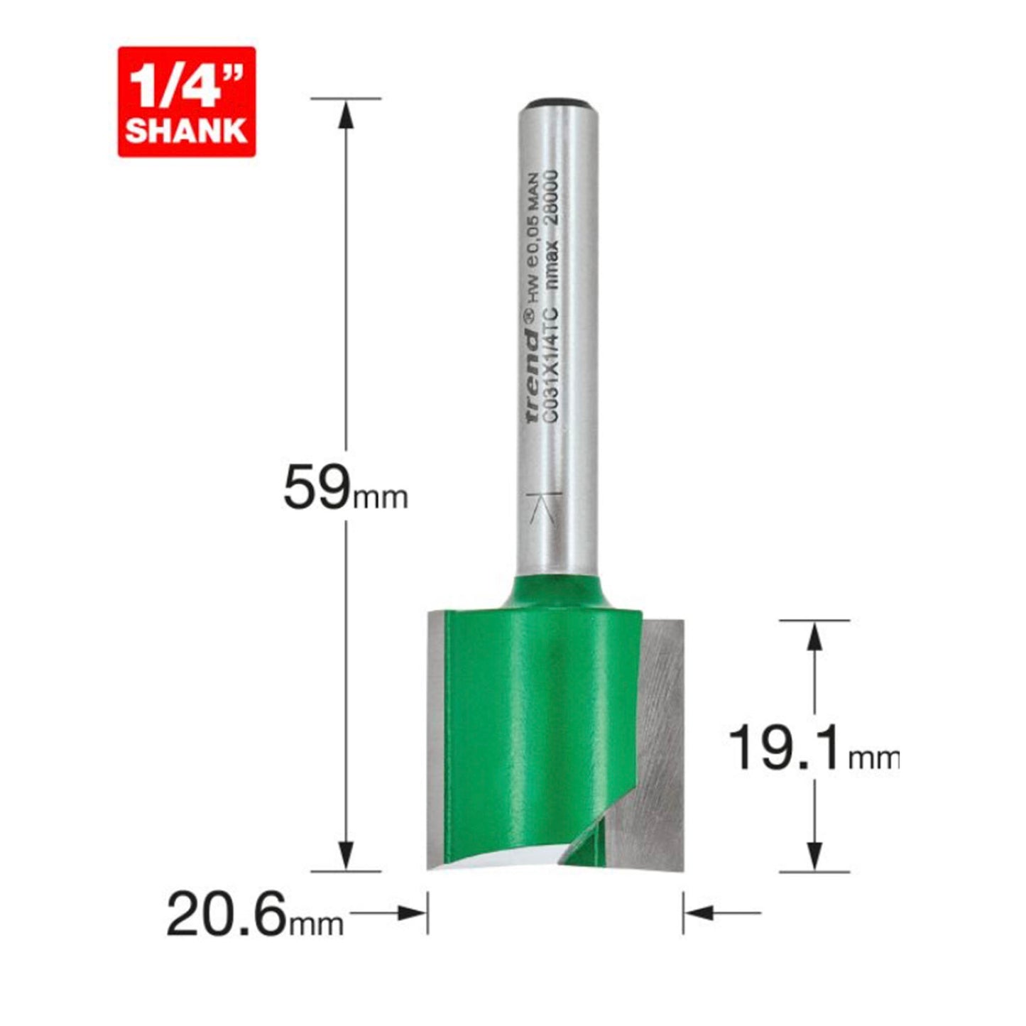 Trend C031X1/4TC Two flute cutter 20.6mm diameter