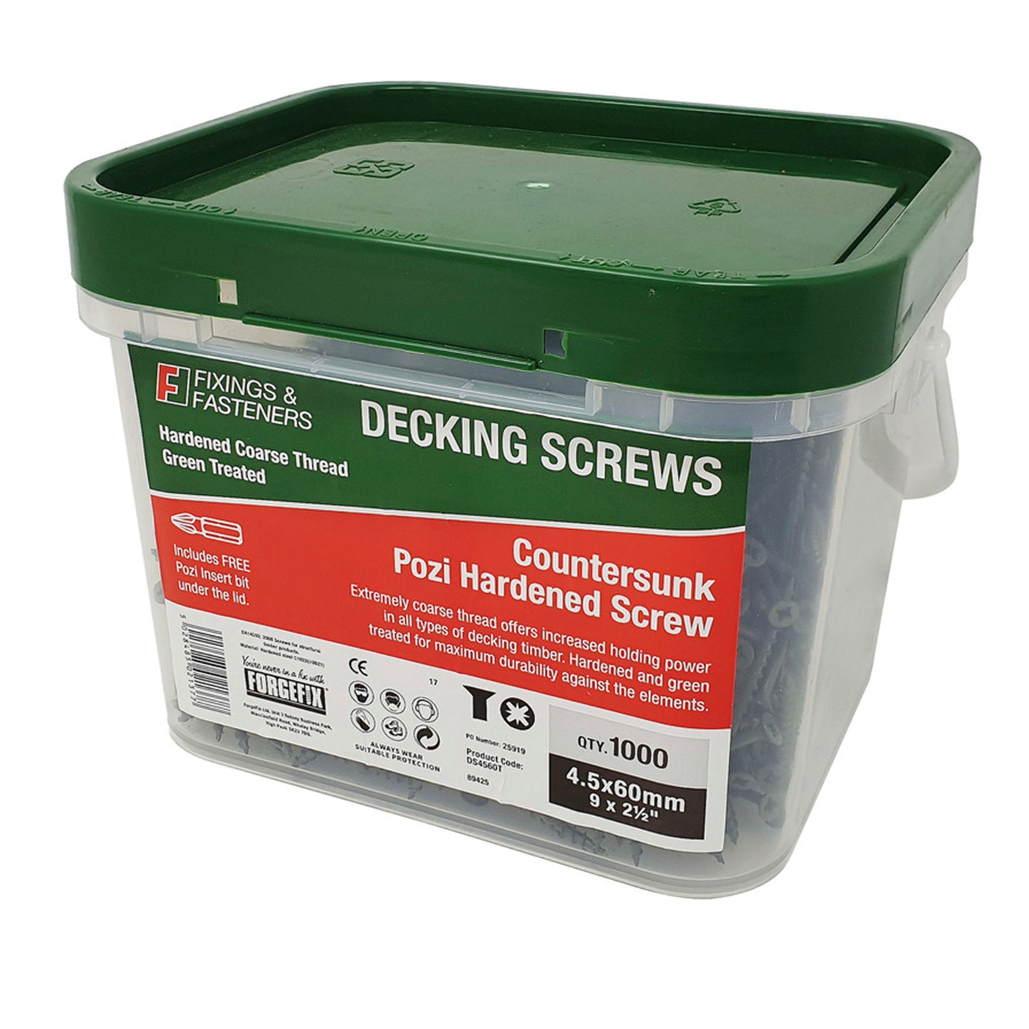 Forgefix Green Decking Screws 4.5mm x 60mm - 1000 Tub