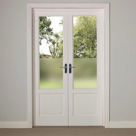 Rust-Oleum Frosted Glass Spray Paint In Use On White Double Doors