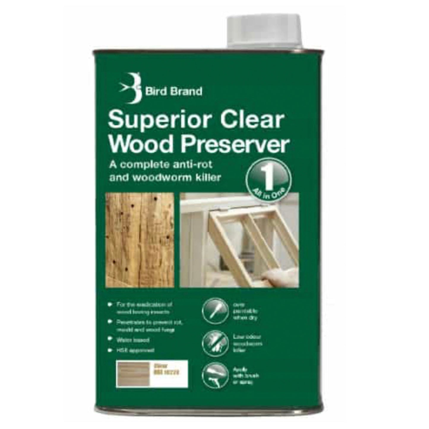 Bird Brand Superior Clear Wood Preserver and Woodworm Killer - 1 Litre - Transtools Online