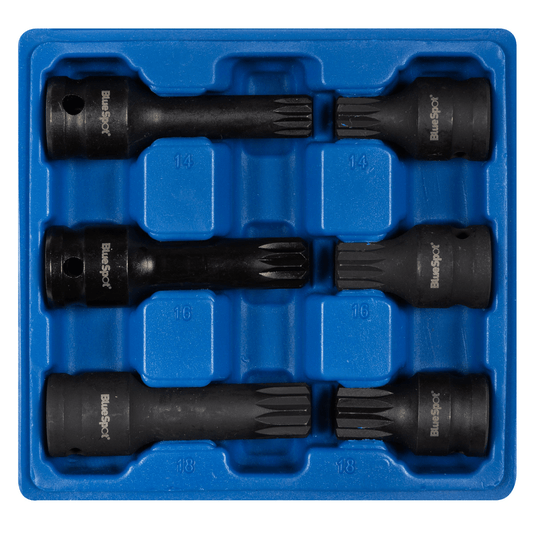 Blue Spot 1/2in Drive Spline Socket Set M14-M18 - 6 Piece Storage Case