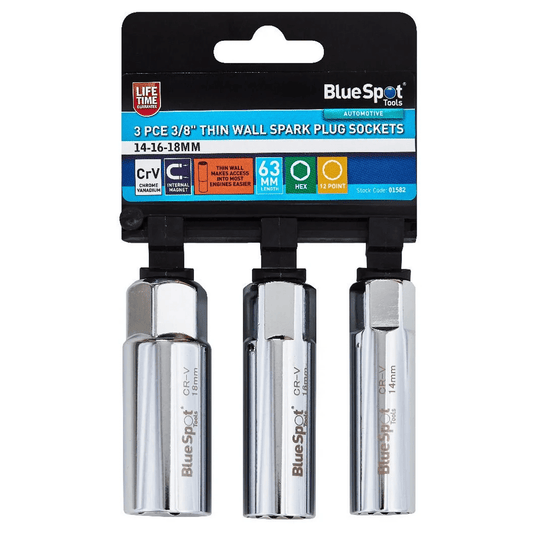 Blue Spot 3/8in Thin Wall Spark Plug Socket Set - 3 Pieces 14mm 16mm 18mm