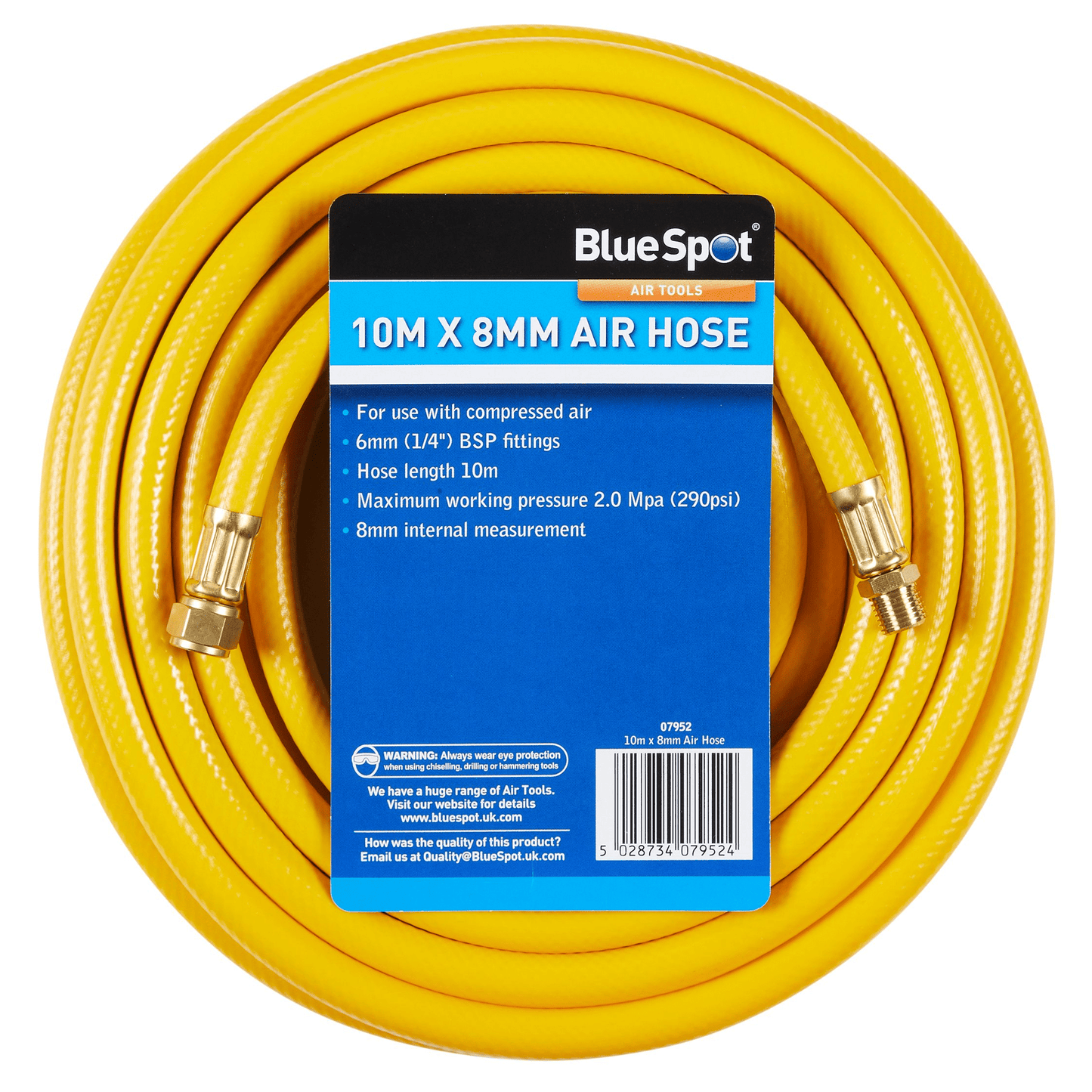 Blue Spot Flexible Reinforced Rubber Air Hose 8mm x 10 Metre 290psi