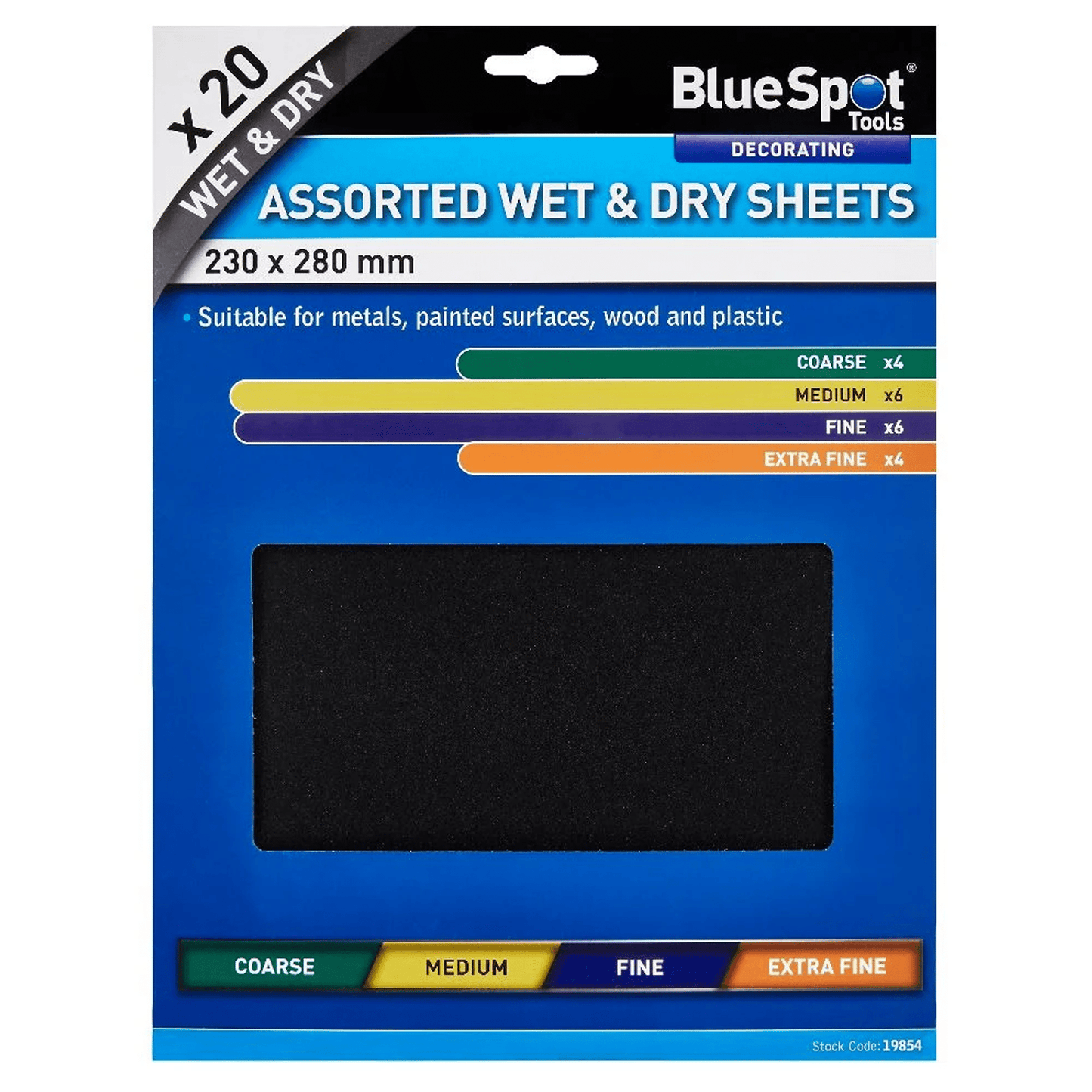 Blue Spot Assorted Wet & Dry Sheets - 20 Pack Sandpaper