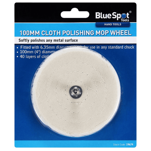 Blue Spot 100mm Cloth Polishing Mop Wheel with 6.35m Shank