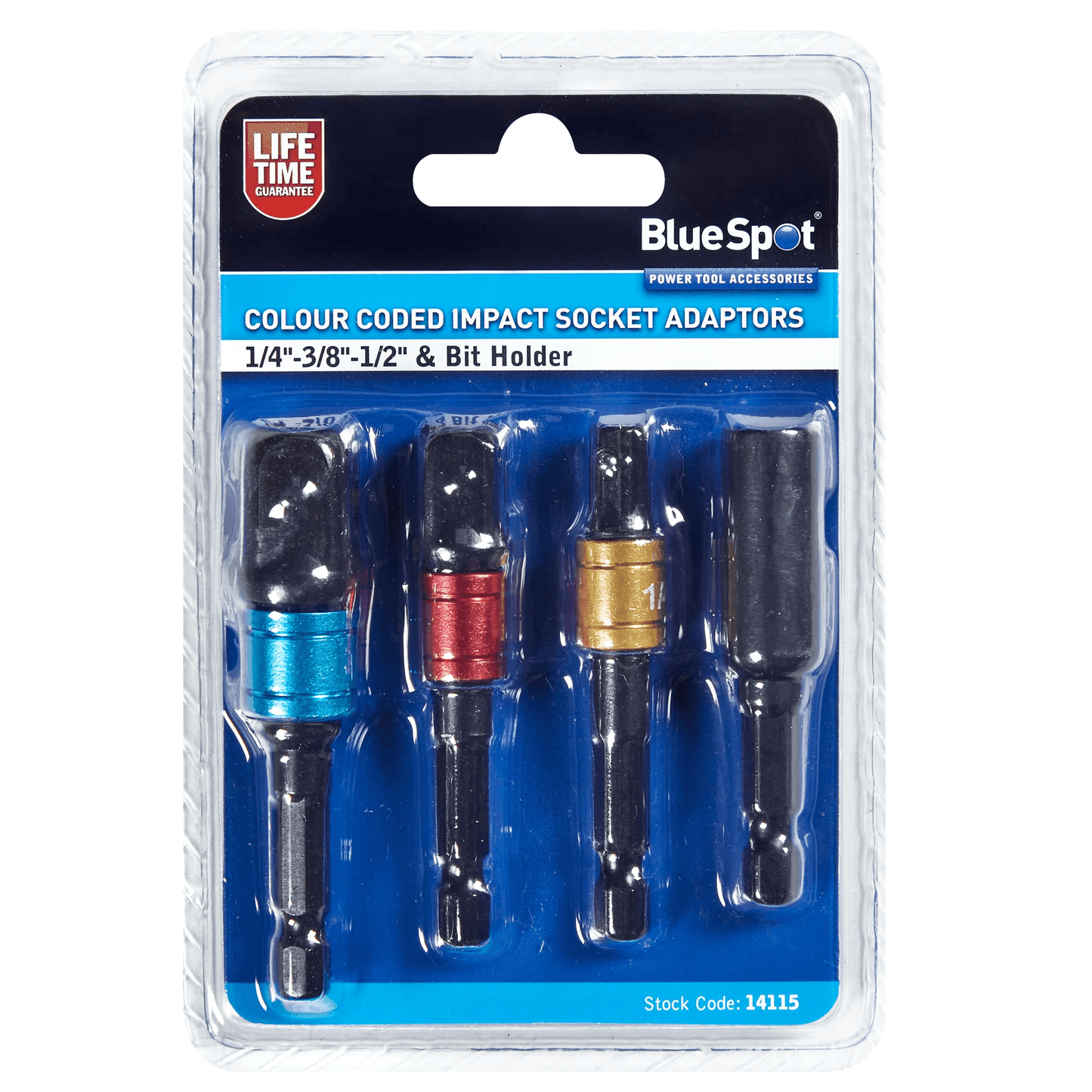 Blue Spot 4 Piece Colour Coded Impact Socket Adaptors and Bit Holder Set