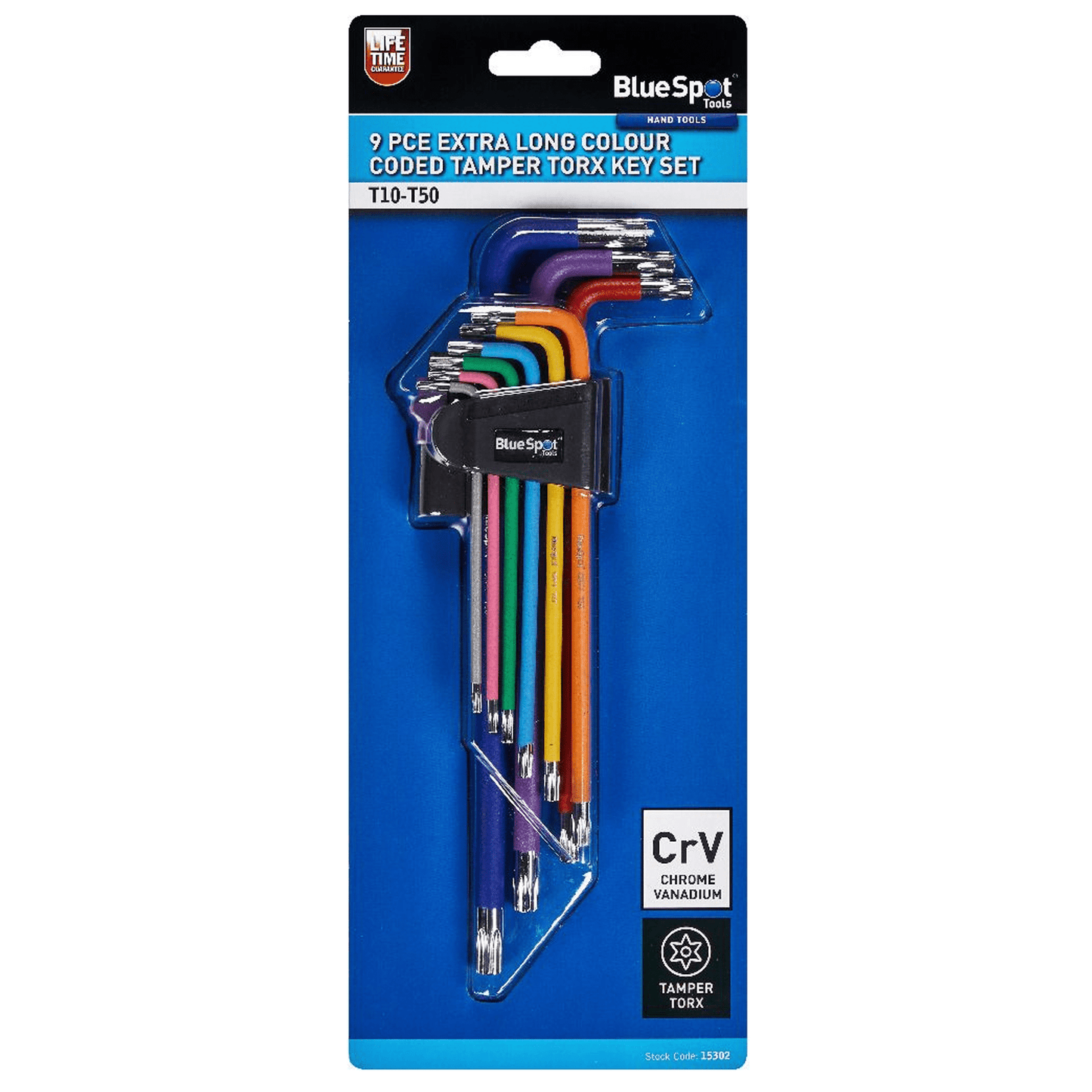 Blue Spot Extra Long Tamper Torx Key Set T10 T15 T20 T25 T27 T30 T40 T45 T50 - 9 Piece