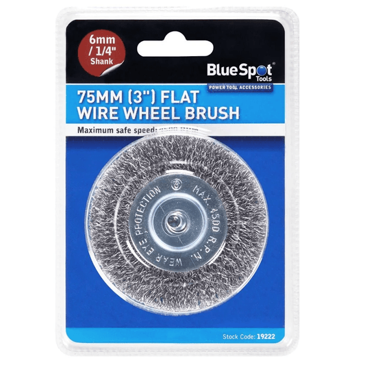 Blue Spot Flat Wire Wheel Brush - 75mm - 6mm Shank