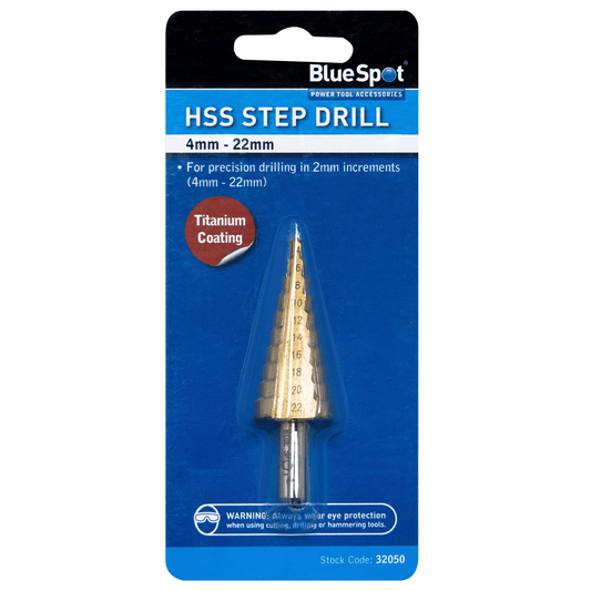 Blue Spot HSS Step Drill - 4mm x 22mm 2mm Step Increments
