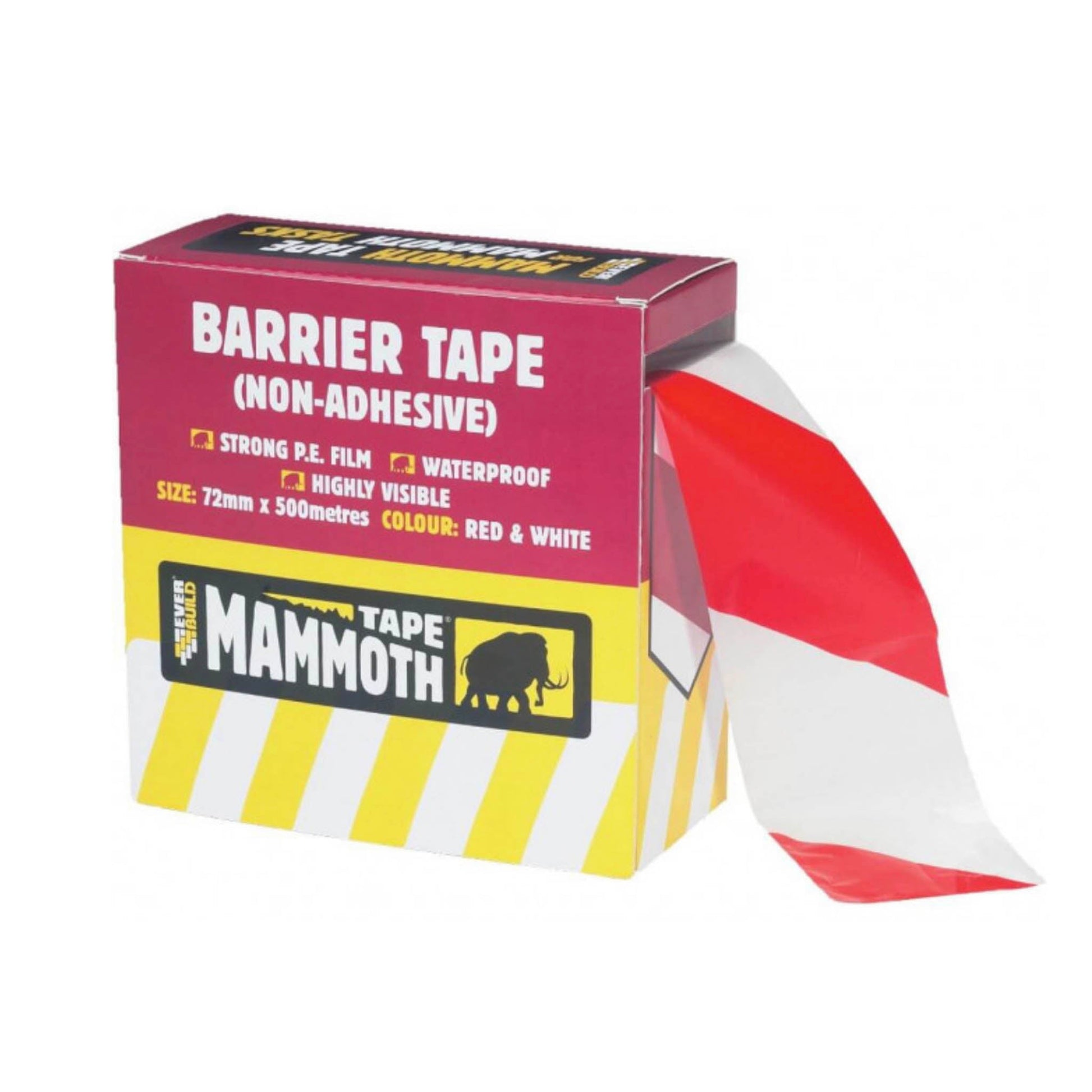 Everbuild Red And White Barrier Hazard Tape 72mm x 500 Metre - Transtools Online