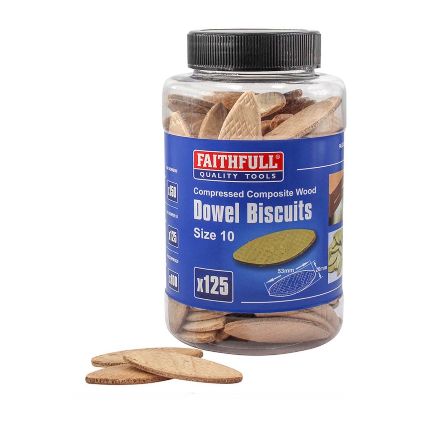 Faithfull Dowel Jointing Biscuits Size 10 - 125 Tub - Transtools Online