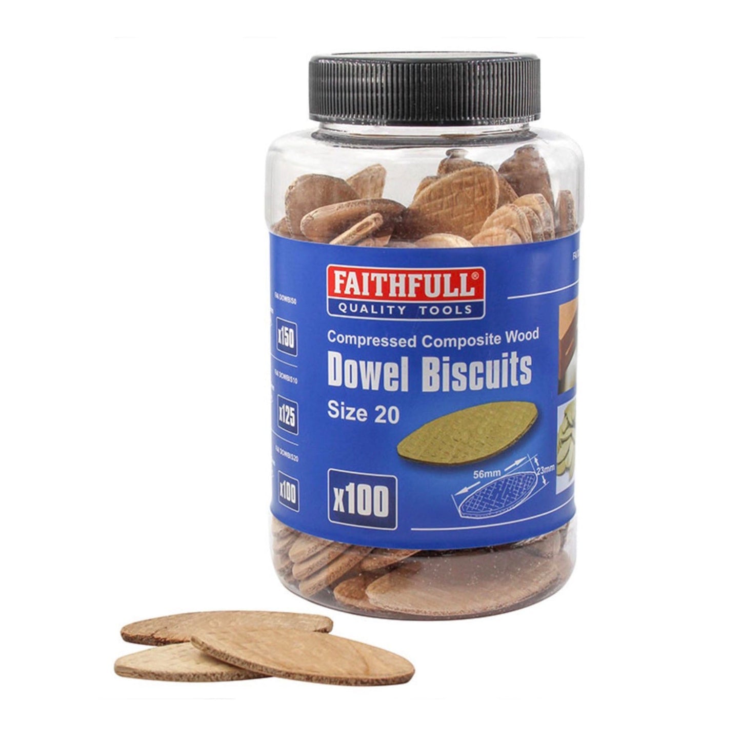 Faithfull Dowel Jointing Biscuits Size 20 - 100 Tub - Transtools Online