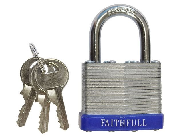 FAITHFULL LAMINATED STEEL PADLOCK 50MM - 3 KEYS - Transtools Online