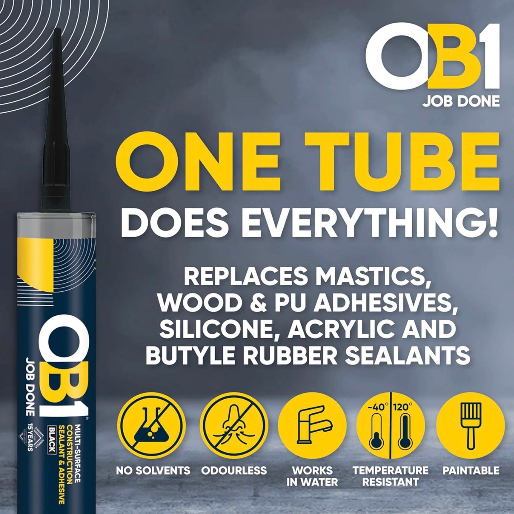 OB1 Multi - Surface Construction Sealant And Adhesive Black - 290ml - Transtools Online