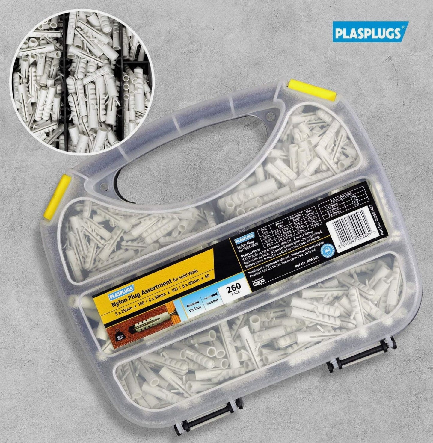 PLASPLUGS NYLON PLUG ASSORTMENT - 260 PACK - Transtools Online