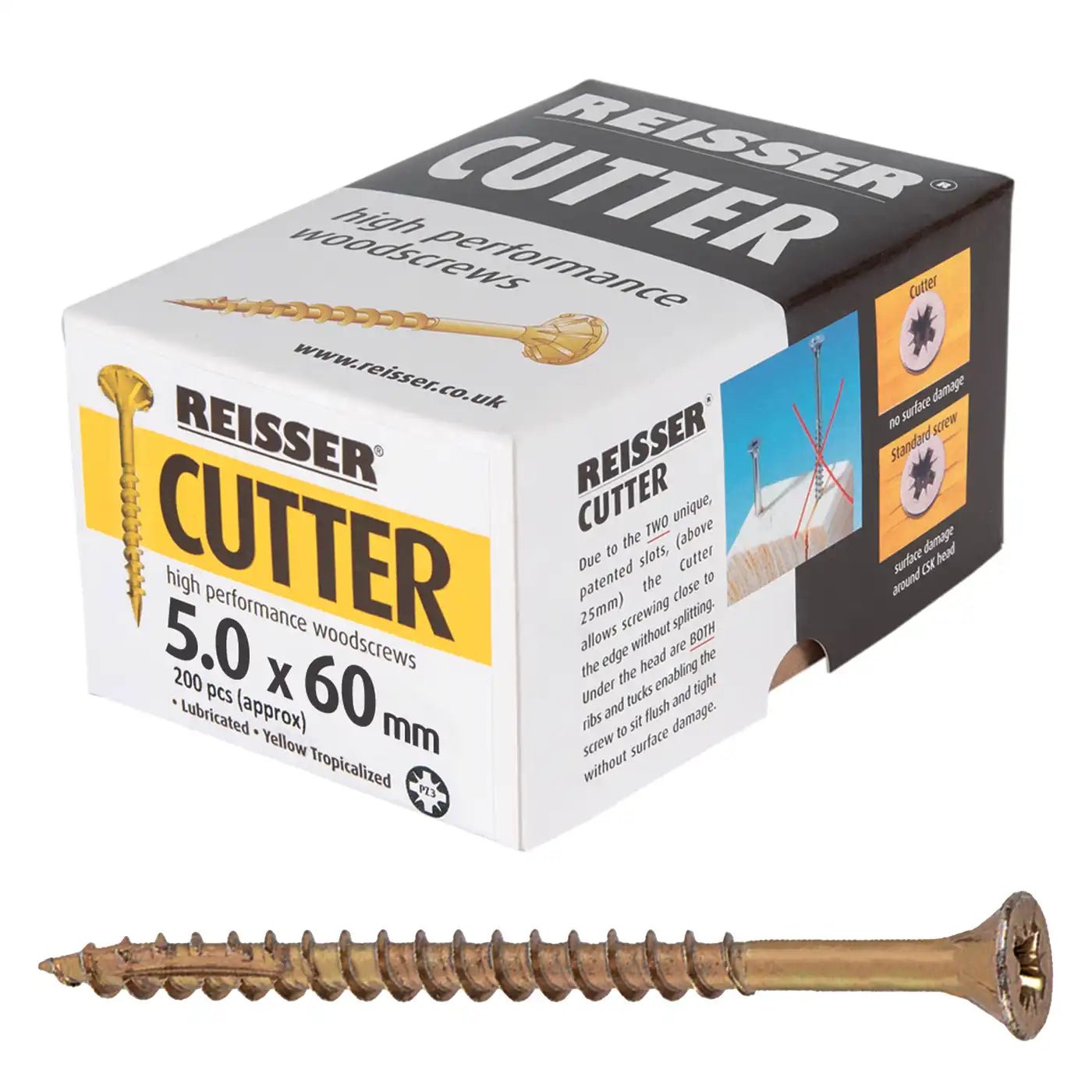REISSER R2 CUTTER WOODSCREWS 5MM X 60MM - 200 PACK - Transtools Online