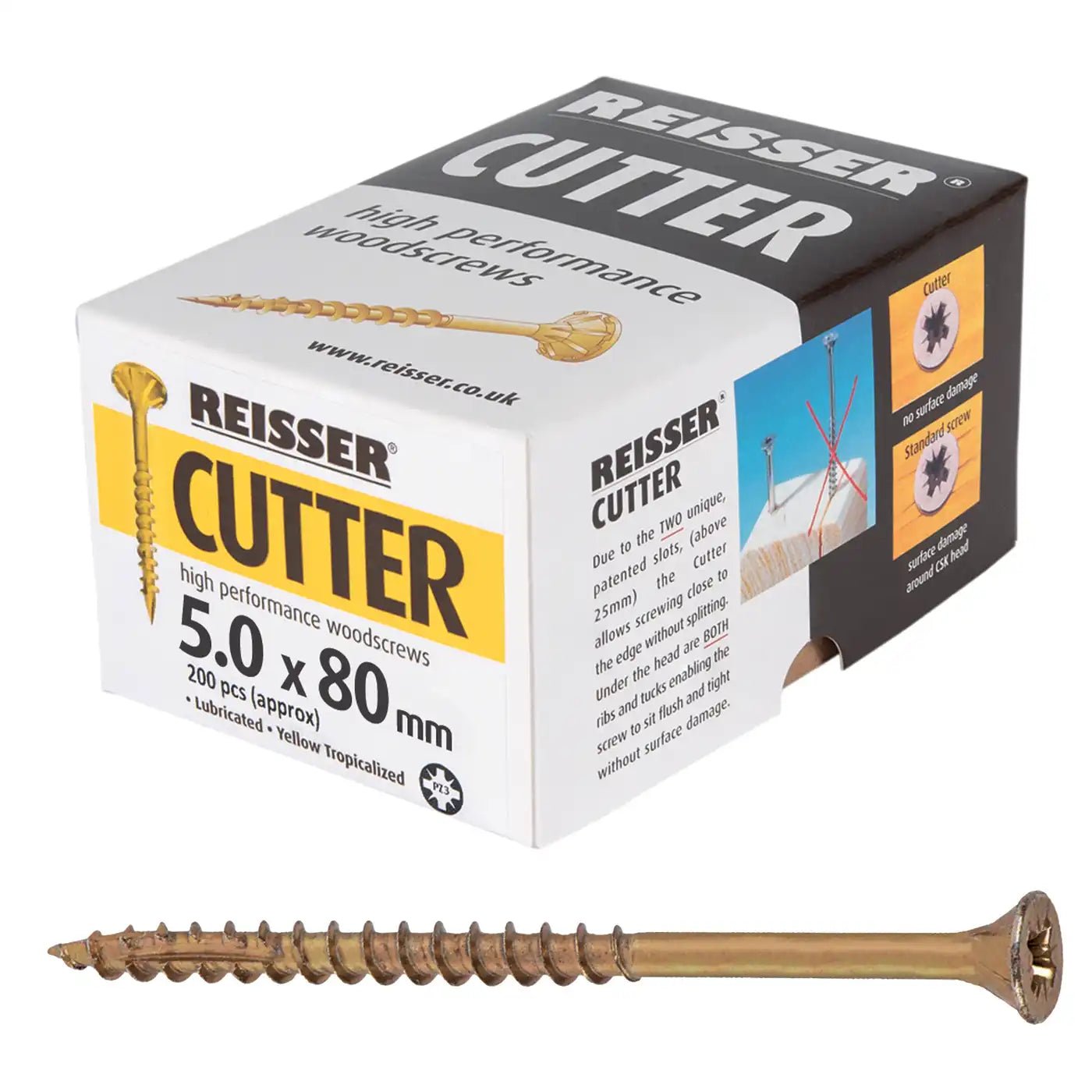 REISSER R2 CUTTER WOODSCREWS 5MM X 80MM - 200 PACK - Transtools Online