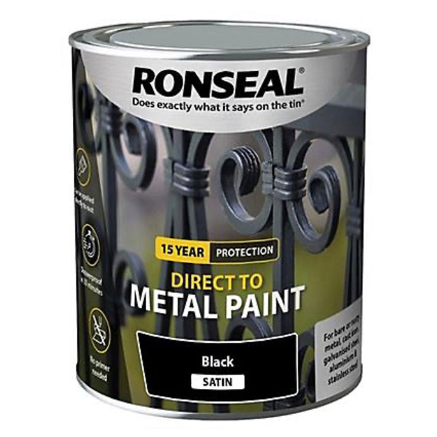 Ronseal Direct to Metal Paint Satin Black - 2.5 Litre - Transtools Online