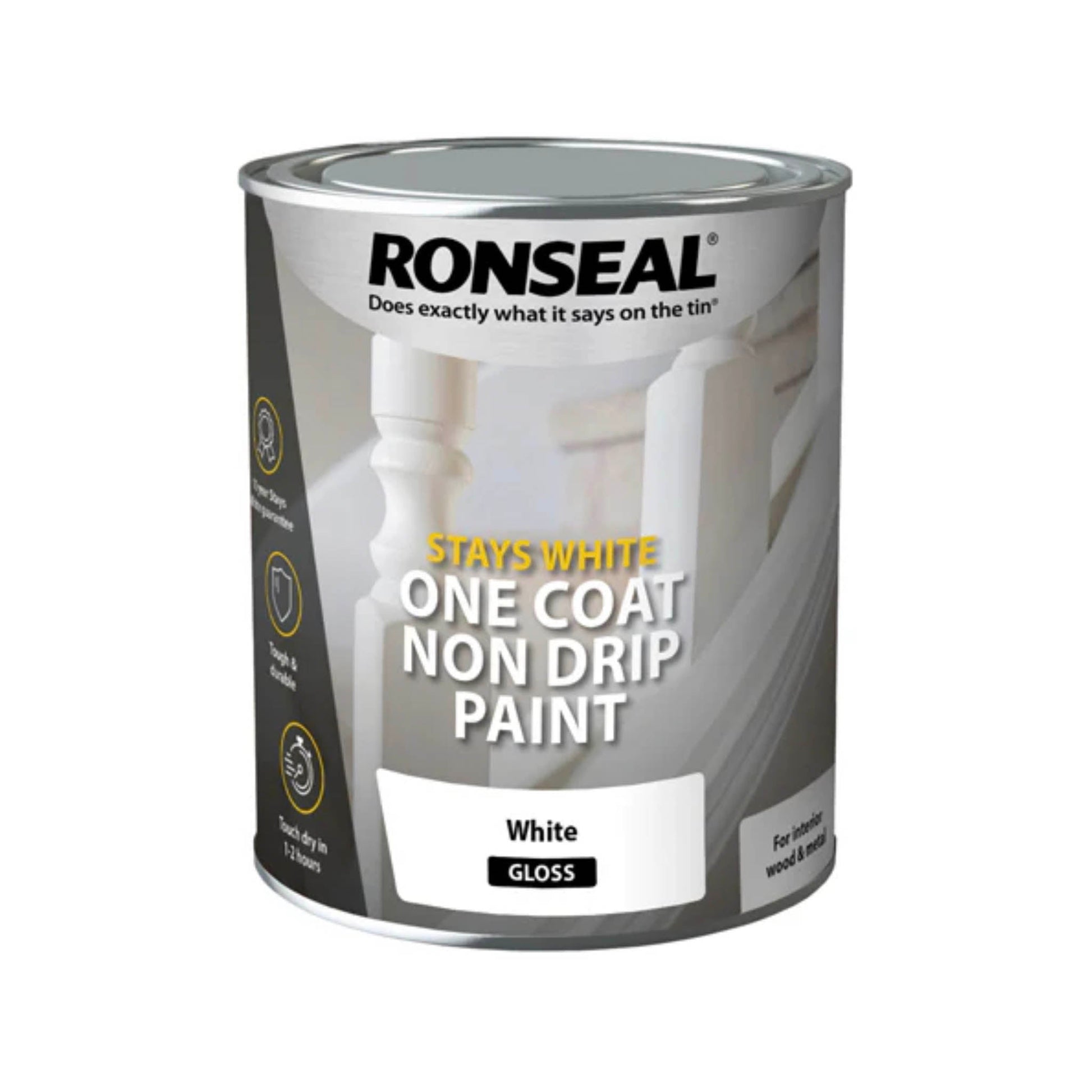 Ronseal Stays White One Coat Non Drip Paint Gloss - 750ml - Transtools Online