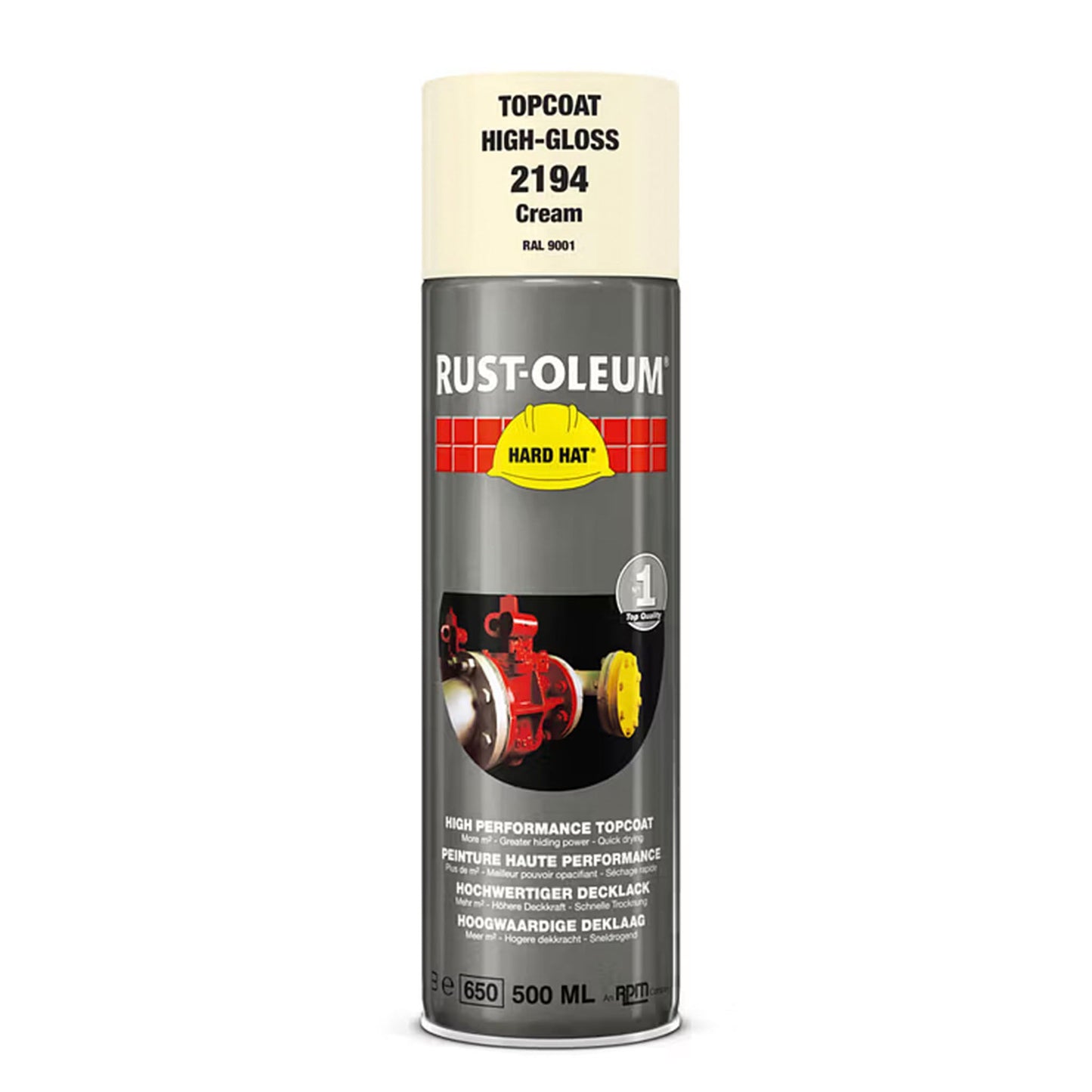 Rust - Oleum Hard Hat Top Coat Spray Cream RAL9001 - 500ml - Transtools Online