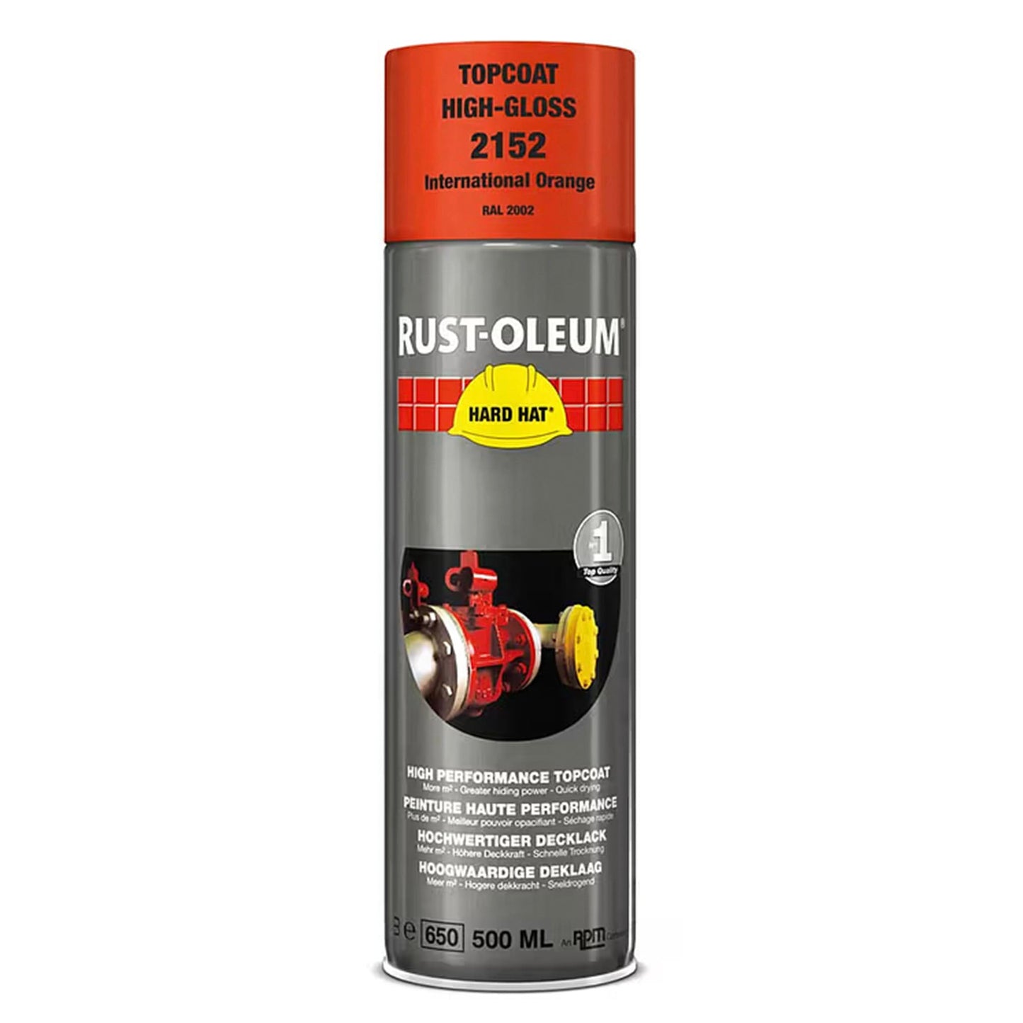 Rust - Oleum Hard Hat Top Coat Spray International Orange RAL2002 - 500ml - Transtools Online