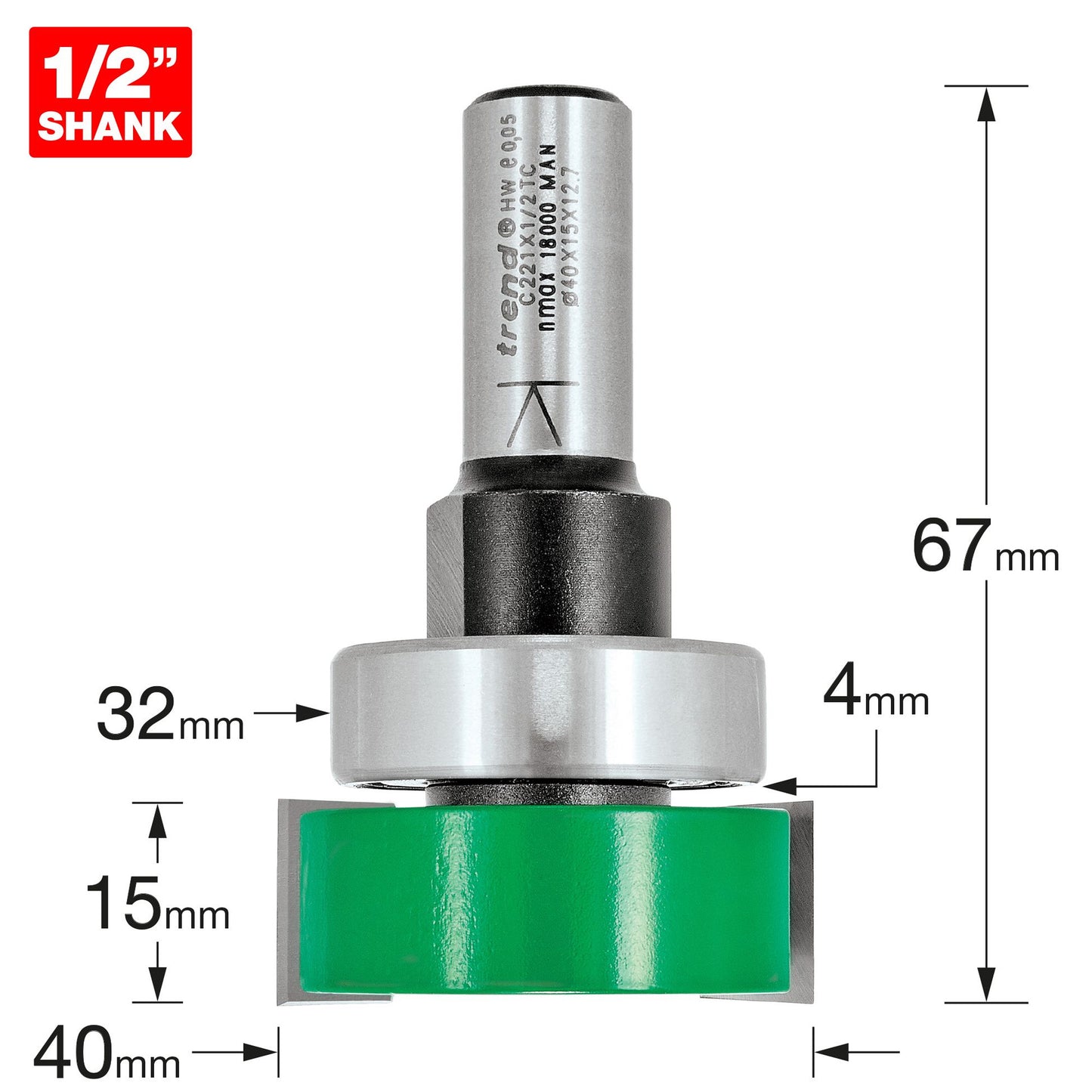 Trend Intumescent Router Cutter 15mm x 40mm Shank 1/in C221X1/2TC Size