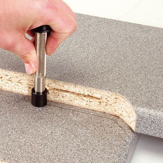 Trend Kitchen Worktop Jig Offset Scriber M/KWS01 Being Used to scribe a Worktop