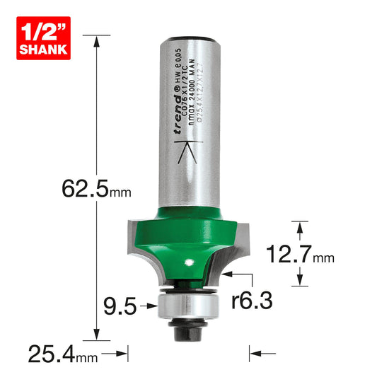 Trend Rounding Over 6.3mm Radius 12.7mm Cut Router Cutter C076X1/2TC Sizes