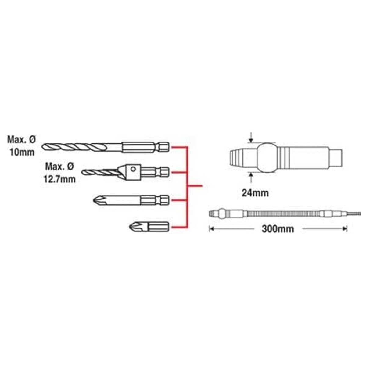 Trend Snappy Flexible Magnetic Driver Bit Holder 300mm SNAP/FMD/1 Size Guide