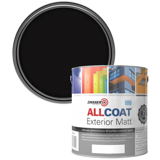Zinsser AllCoat (Water Based) Exterior Matt Paint Black 5 Litre