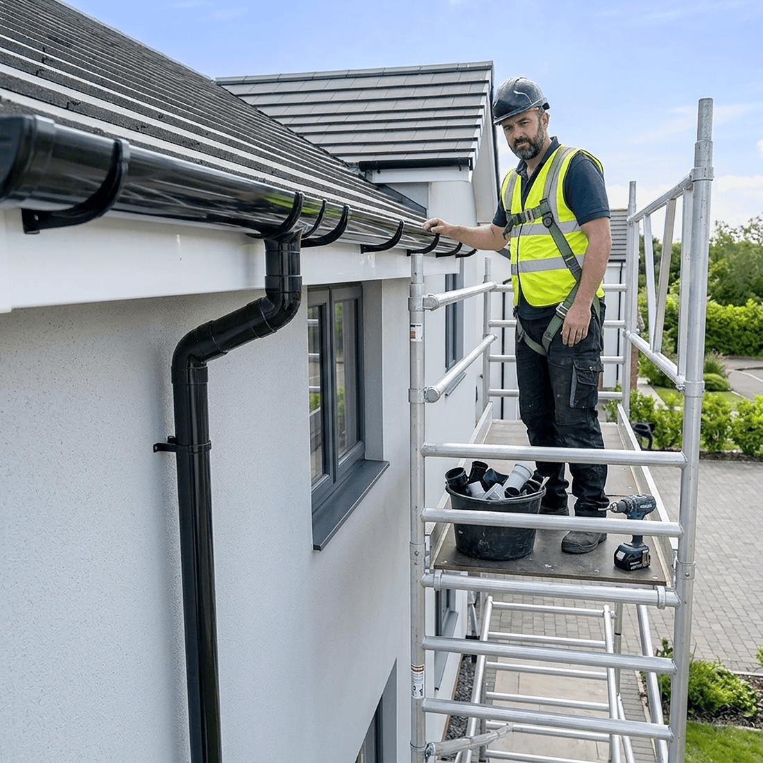 Fitting UPVC Black Guttering and Downpipe to a Resdiential Property