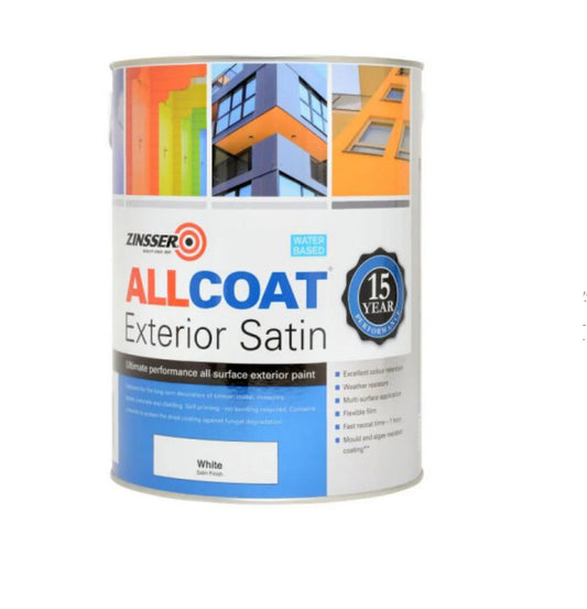 Zinsser Allcoat Exterior Paint White Satin - 1 Litre