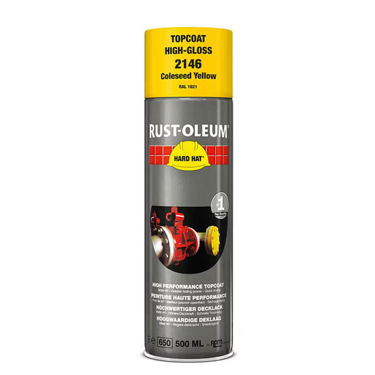 Rust-Oleum Hard Hat Top Coat Spray Coleseed Yellow RAL2146 - 500ml