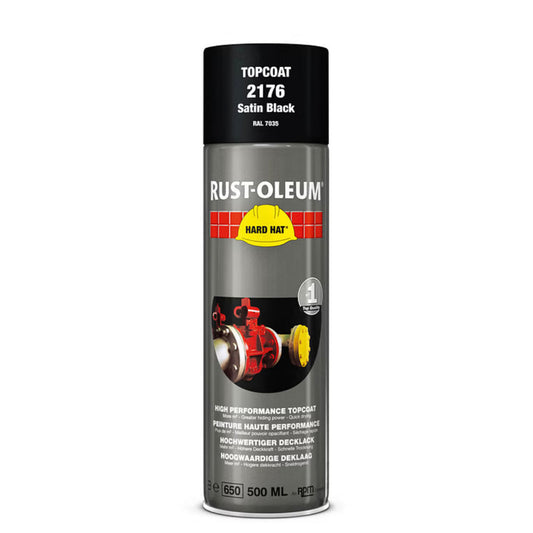 Rust-Oleum Hard Hat Top Coat Spray Satin Black RAL7035 - 500ml