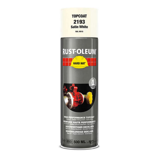 Rust-Oleum Hard Hat Top Coat Spray Paint Satin White RAL9010 - 500ml