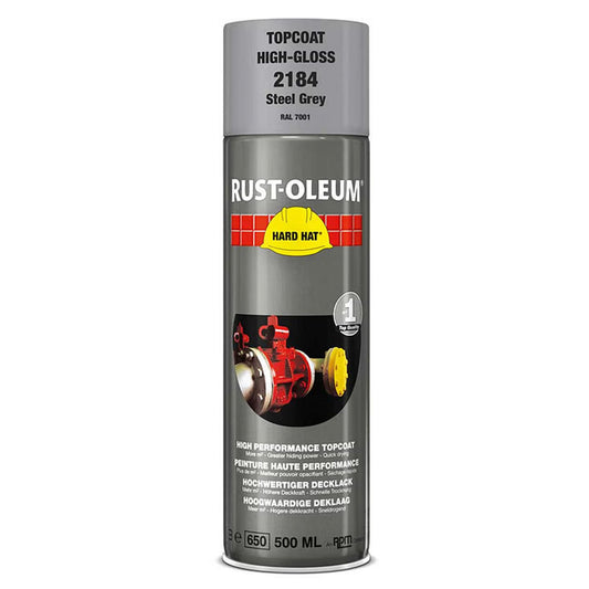 Rust-Oleum Hard Hat Top Coat Spray Paint Steel Grey RAL7001 - 500ml