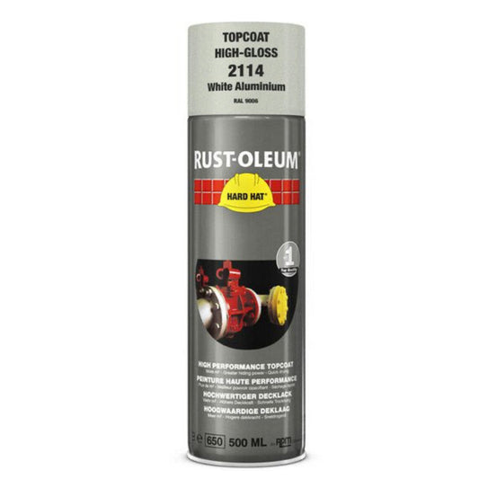 Rust-Oleum Hard Hat Top Coat Spray Paint White Aluminium RAL9006 - 500ml
