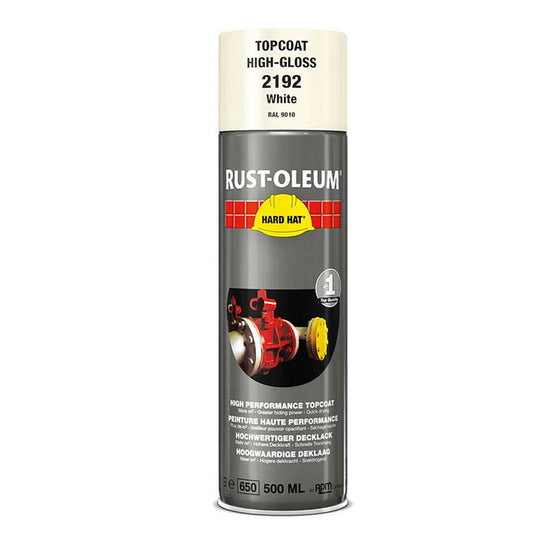 Rust-Oleum Hard Hat Top Coat Spray Paint White RAL9010 - 500ml