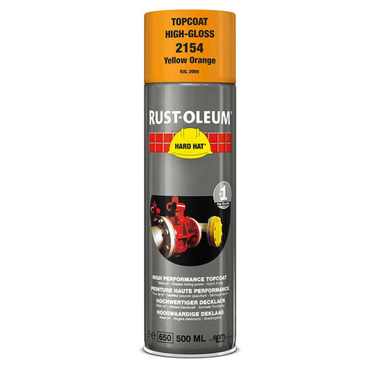 Rust-Oleum Hard Hat Top Coat Spray Paint Yellow Orange RAL2000 - 500ml