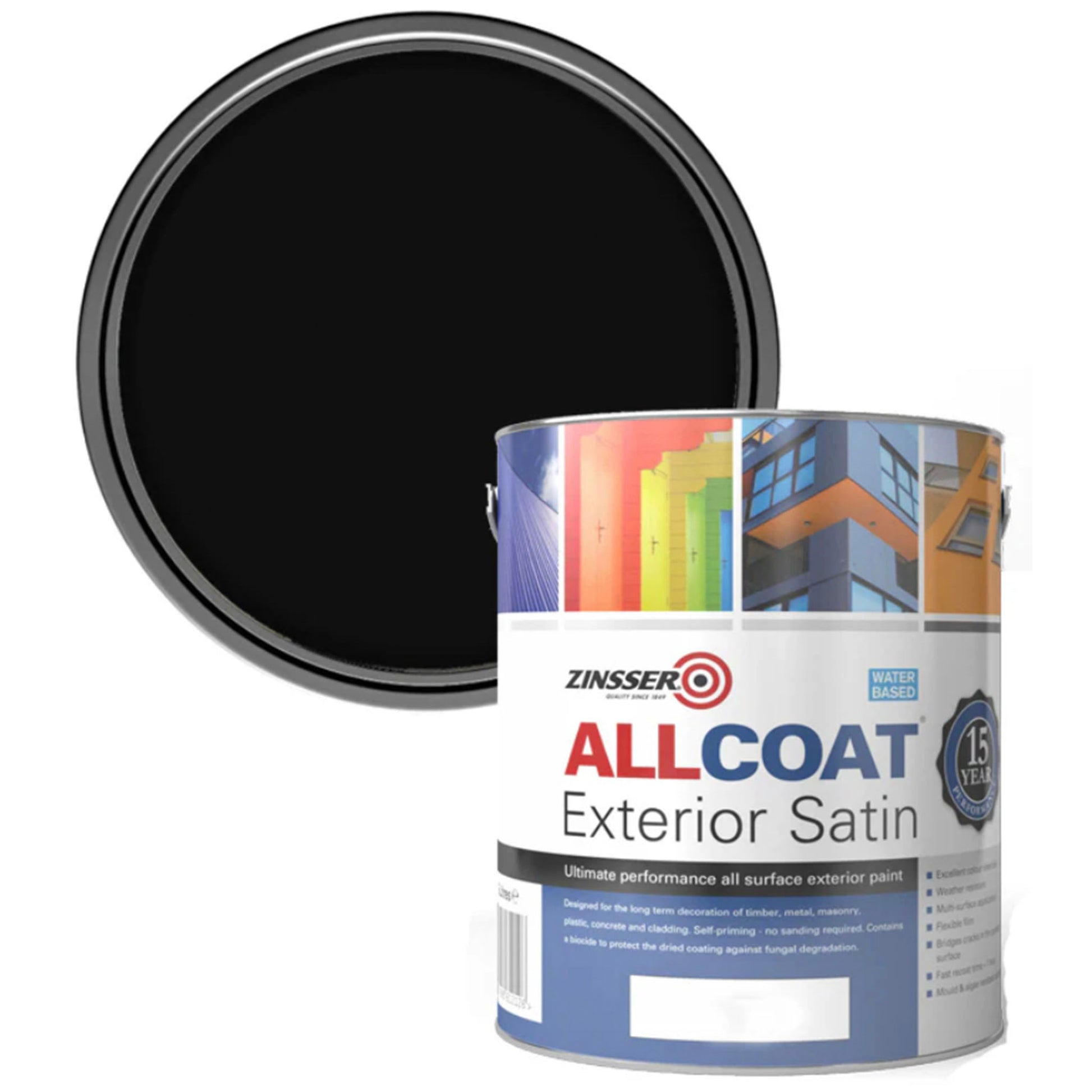 Zinsser AllCoat (Water Based) Exterior Satin Paint Black 2.5 Litre