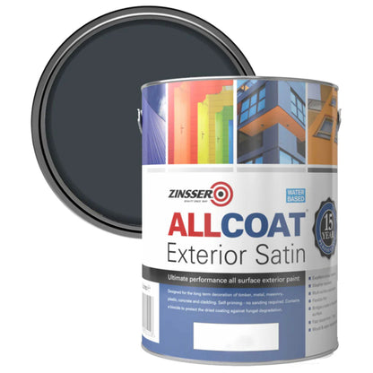 Zinsser AllCoat (Water Based) Exterior Satin Paint Anthracite Grey 5 Litre