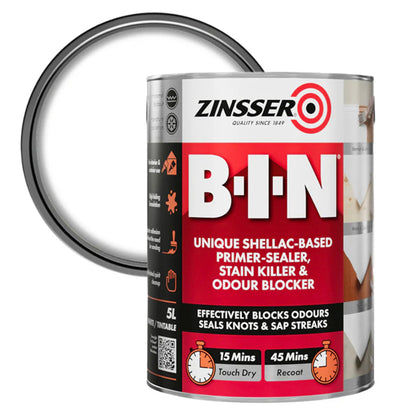 Zinsser B-I-N Primer Sealer Stain Killer Paint White 5 Litre