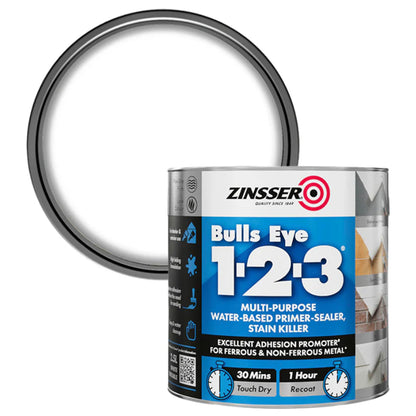 Zinsser Bulls Eye 1-2-3 White Primer Paint 2.5 Litre