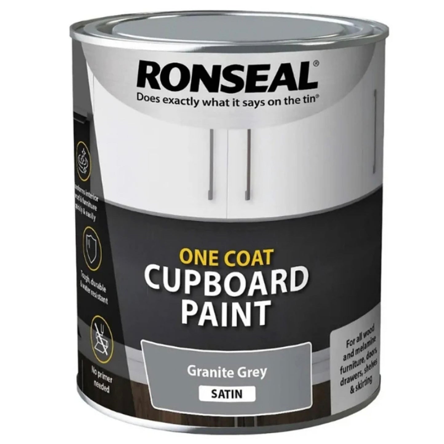 Ronseal One Coat Cupboard Paint Granite Grey Satin Finish