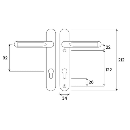 Asec UPVC Door Handle 122mm Fixings Polished White.