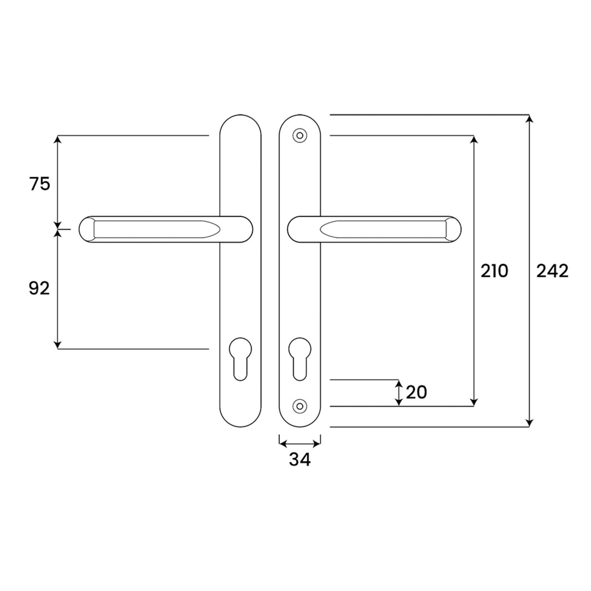 Asec UPVC Door Handle 210mm Fixings White.