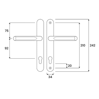 Asec UPVC Door Handle 210mm Fixings White.